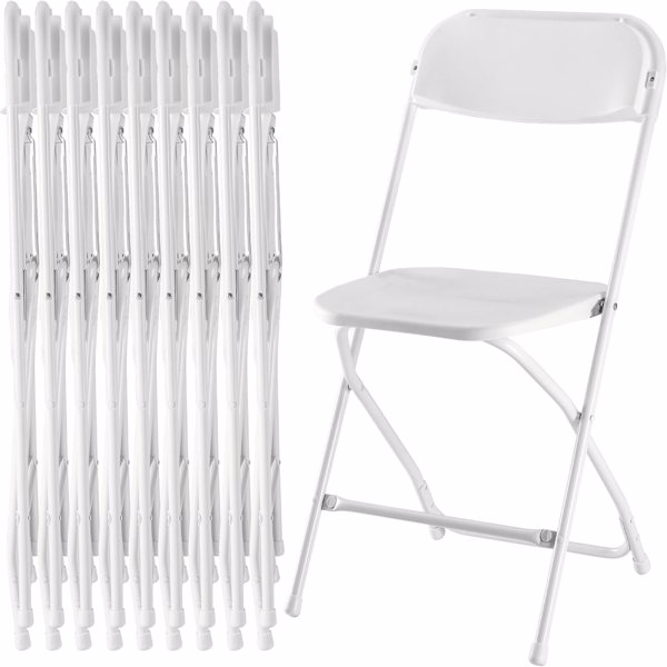 10 Pcs Folding Chair Plastic, Foldable Stackable Portable Seat with Metal Frame 330lb Capacity, Outdoor/Indoor Commercial for Party, Wedding, Event, Office, Patio, Picnic, Kitchen, White