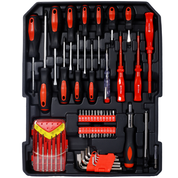 969pcs Home Repair Tool Set Kit for Men, Toolbox Storage Case with 4 Drawers, General Household Tool Kit with Rolling Tool Box, Tool Set Kit for Maintenance, Garden, Homeowner, Handyman -Black