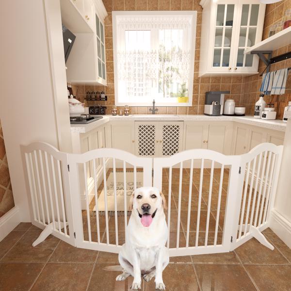 27.6" Height Tall Freestanding Pet Gate, 4 Panels Foldable Dog Gate, Solid Wood Folding Safety Fence Wooden Dog Gate with 2 pcs Support Feet Ideal for Stairs, Doorways, Halls, Kitchens, Heavy Duty Gat