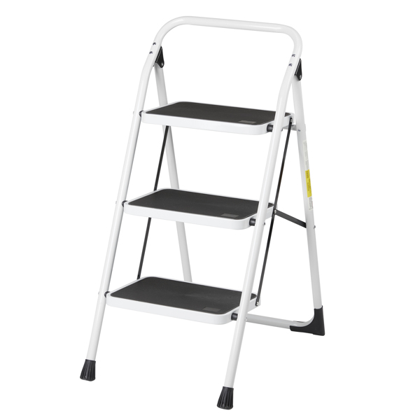 Home Use 3-Step Short Handrail Iron Ladder Black & White