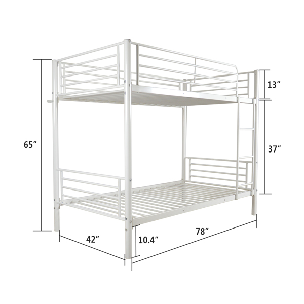 【same code:38354706】Iron Bed Bunk Bed with Ladder for Kids Twin Size White