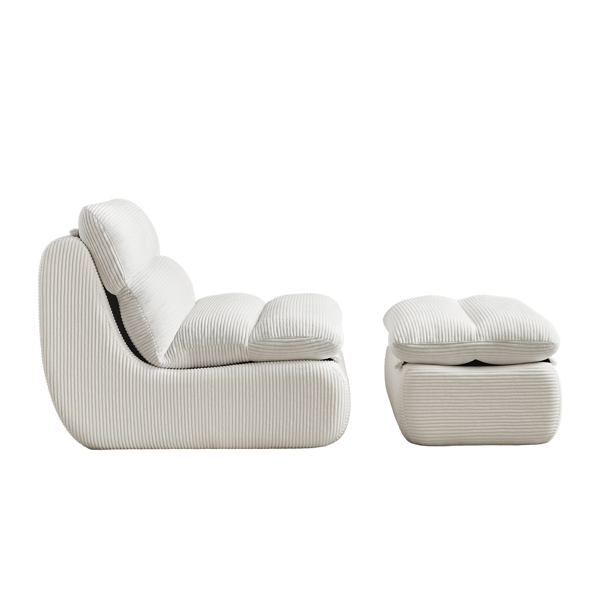 Modern Compressed Lounge Chair with Ottoman, Cozy Corduroy Recliner for Small Spaces, Living Room, or Bedroom