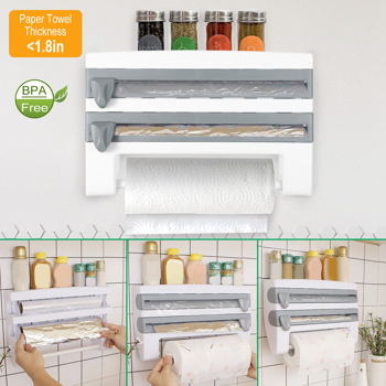 Magnetic Plastic Wrap Dispenser with Cutter - Refillable Aluminum Tin Foil and Plastic Wrap Organizer for Kitchen,