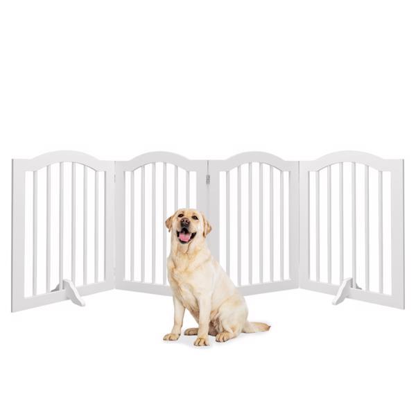 27.6" Height Tall Freestanding Pet Gate, 4 Panels Foldable Dog Gate, Solid Wood Folding Safety Fence Wooden Dog Gate with 2 pcs Support Feet Ideal for Stairs, Doorways, Halls, Kitchens, Heavy Duty Gat