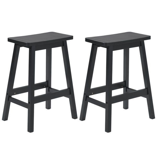 2pcs Pine Wood Saddle Seat Bar Stool Black