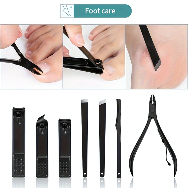 10-Piece Black Nail Clippers Kit with Travel Case – Professional Cuticle Nippers & Clippers, Complete Grooming Set for Home & Travel