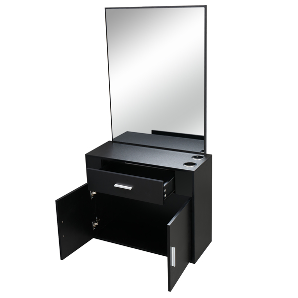 【same code：75512472】15% E0 chipboard linen top 1 drawer 1 door with mirror Salon cabinet black