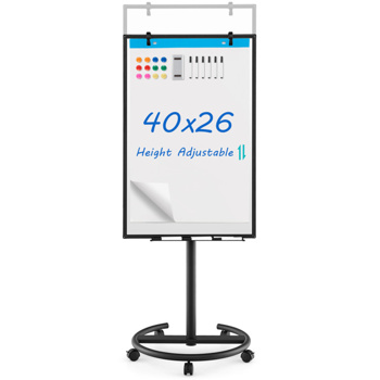 Magnetic Whiteboard,Height-Adjustable Mobile Whiteboard with Round Stand Paper Clips