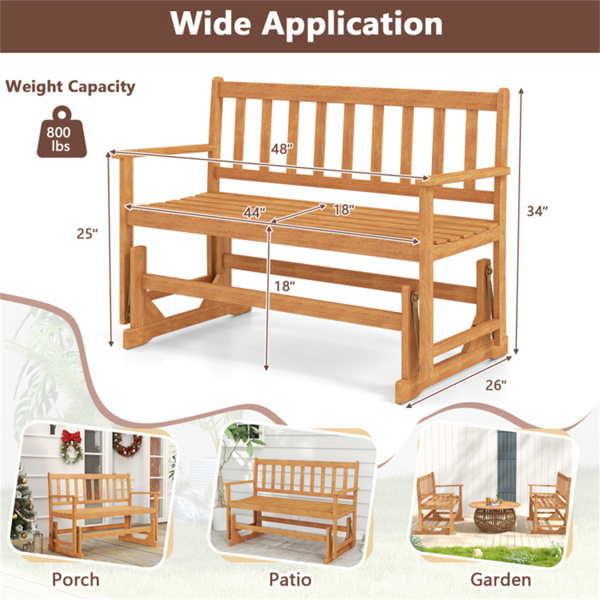 2-Person Wooden Outdoor Rocking Chair，Patio Swing Rocking Loveseat