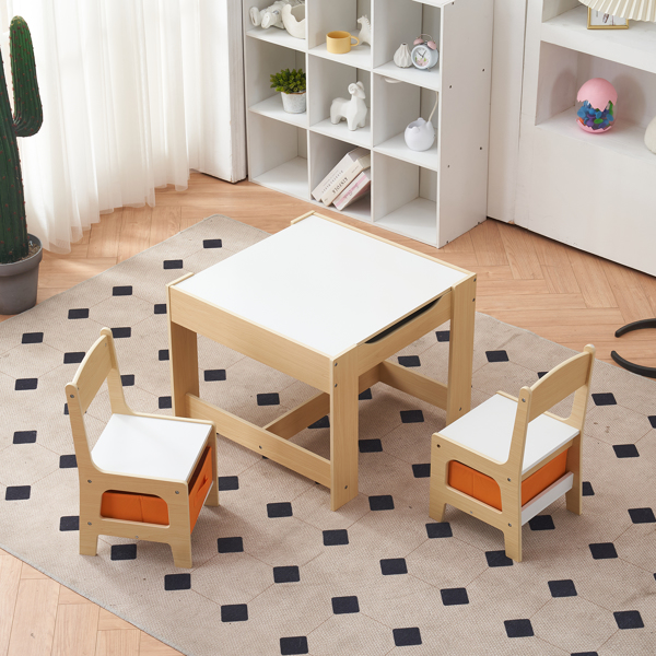 Children's Wooden Table And Chair Set With Two Storage Bags (One Table And Two Chairs)