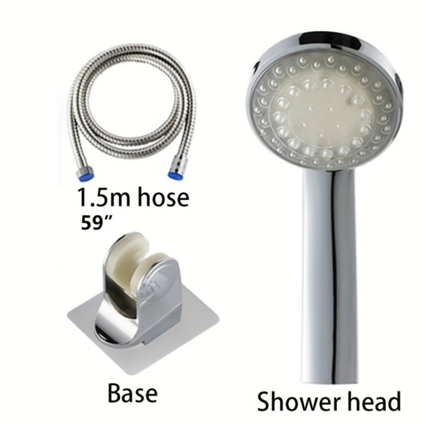 LED Color-Changing Rainfall Shower Head Set with Hose & Base – Water-Saving, Battery-Free Design for Modern Bathrooms