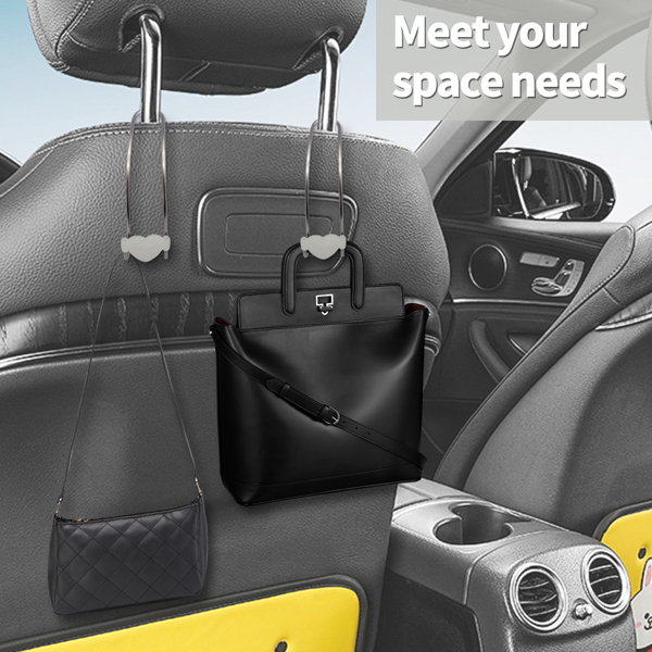 闪亮汽车挂钩收纳座椅头枕挂钩坚固耐用后座挂架存储通用适用于SUV 卡车车辆 4 件装（透明色爱心形）-5