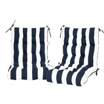 2 Pcs Set High Back Patio Chair Cushions, Tufted Rocking Chair Cushions, Adirondack Cushions for Garden (Navy Blue/White Stripe)【Temu is banned, can not be shipped on weekends, order carefully】