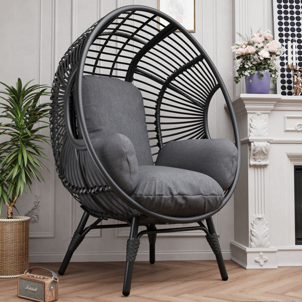 New Style PE Wicker Weaving Patio Egg Chair with Black Color Rattan Grey Cushion