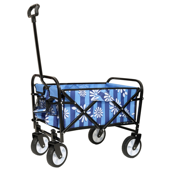 Minimeetall Colorful Collapsible Foldable Wagon Cart with strapping system, Beach Wagon ,Utility Wagon Grocery Cart Camping Shopping Sports Gardeing Fishing Supports 225lb,blue vertical