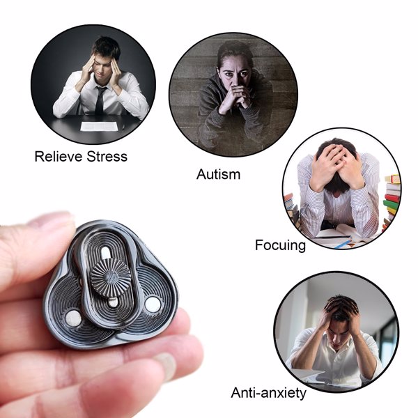 Metal Fidget Slider, EDC Toys Triangle Rotation Metal Fidget Toys Fidget Toys Adults for Stress and Anxiety Relief, Triangle Magnetic Fidget Slider(Black)