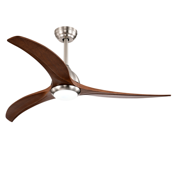 52" Solid Wood Blades Ceiling Fan With Light with Remote Control, Noiseless Reversible Motor, 6 Speed ,3 Color , for Patio Living Room, Bedroom, Indoor.(Stain nickel + Walnut )