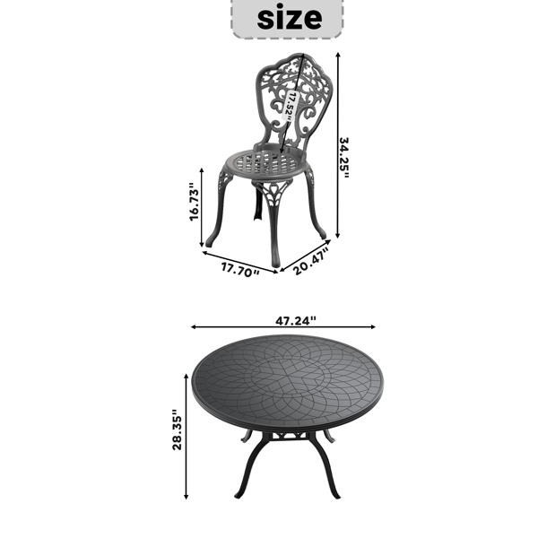 5-Piece Set Of All-Weather Cast Aluminum Dining Furniture Set With Black Frame