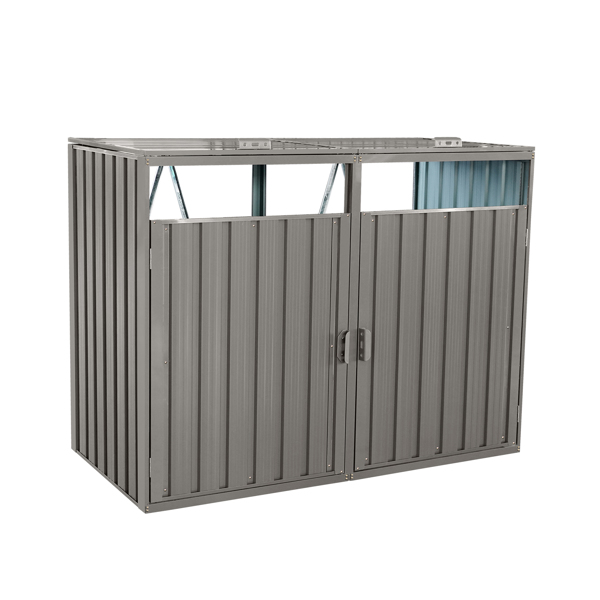 Garbage Bin Shed Stores 2 Trash Cans Metal Outdoor Bin Shed for Garbage Storage,Stainless Galvanized Steel, Bin Shed for Garden Yard Lawn,Grey