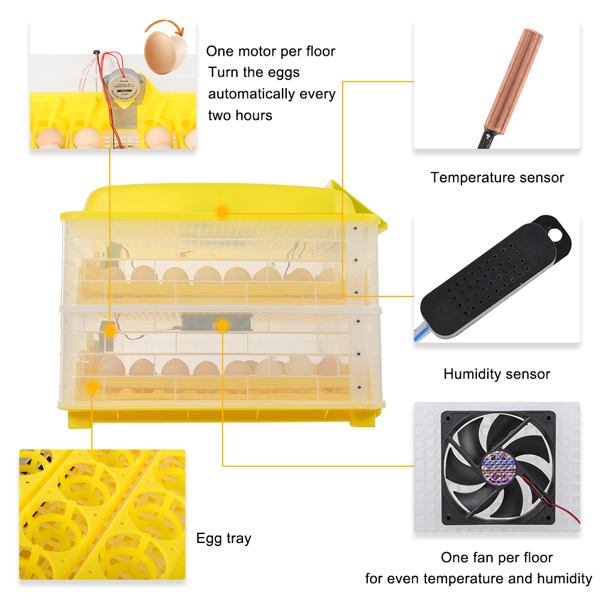 【Same model code：86253457】96-Egg Practical Fully Automatic Poultry Incubator (US Standard) Yellow & Transparent