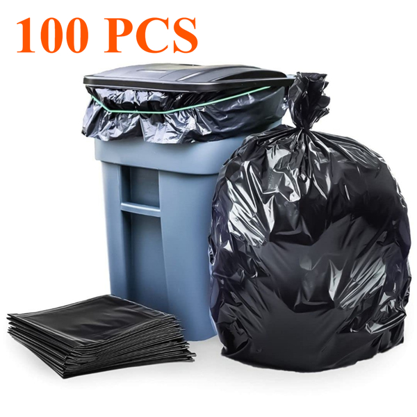 65Gallon heavy-duty black garbage bag -1.9MIL thick, sturdy, durable, large capacity - very suitable for household and commercial use -47in * 55in disposable garbage bag, 100PCS