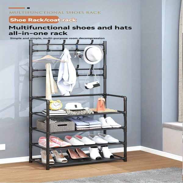 5-Tier Multi-Functional Shoe Rack & Coat Stand – Freestanding Entryway Organizer for Shoes, Boots, Hats & Coats, Fits 10-15 Pairs, Ideal for Bedrooms, Hallways & Dorms