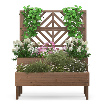 2-Tier Wooden Elevated Planter Box wwith Trellis