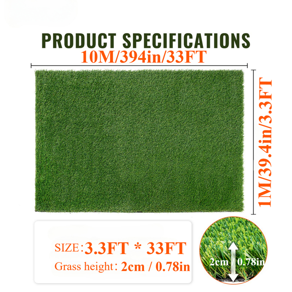 3ft x 32ft Premium Artificial Turf Mat with Drainage Holes. Thick Fake Grass with Rubber Backing, Ideal for Indoor/Outdoor Pet Areas, Garden, Lawn, Patio & Balcony Decor