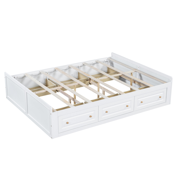 Wood Queen Size Platform Bed Frame with 6 Drawers, White