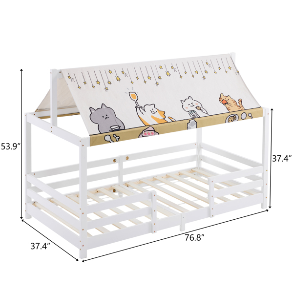 Canopy Roof Design White Painted Pine Children's Bed