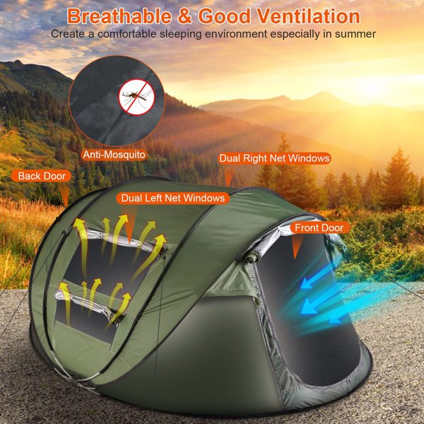 5-8 Person Pop Up Tent Automatic Setup Camping Tent Waterproof Instant Setup Tent with 4 Mosquito Net Windows Carrying Bag for Hiking Climbing Adventure Fishing