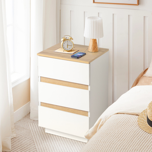 FCH embossed white + embossed oak E1 particle board 12MM handle-free 38*32*56cm 3 drawers bedside table 1pc