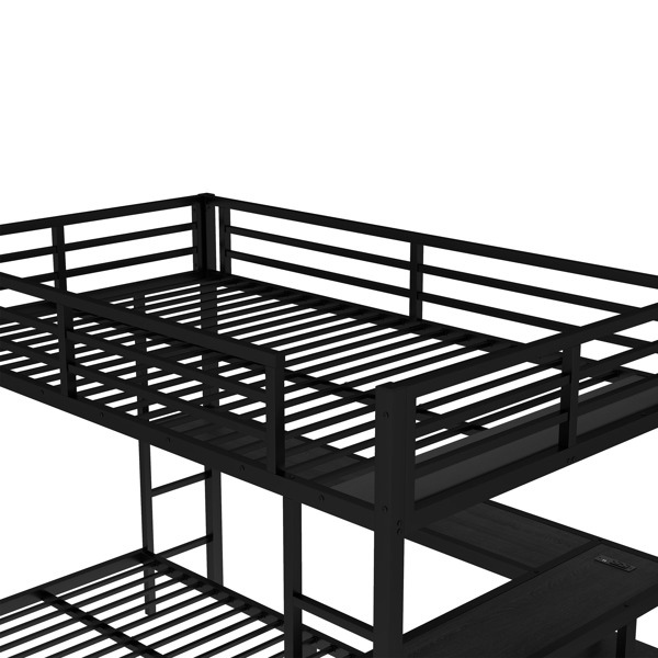 FULL XL Over Twin Bunk Bed with Desk and Shelves, Multiple Placement, with LED and USB, Black