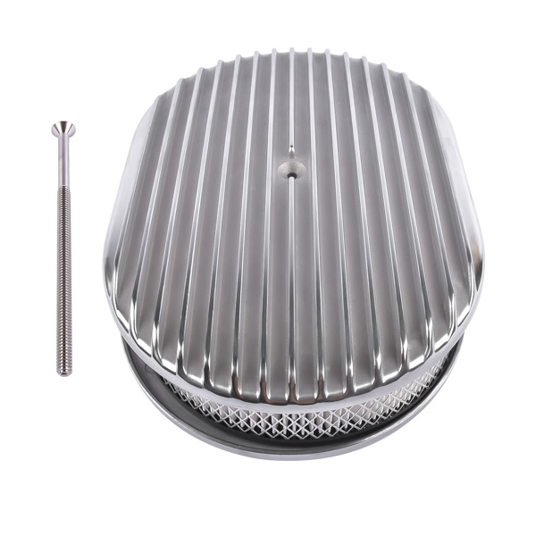 空气滤清器 12" Oval Aluminum Full Finned Air Cleaner Polished Paper Element Fits for SB & BB CHEVY FORD & MOPAR CHRYLER DODGE PLYMOUTH-2