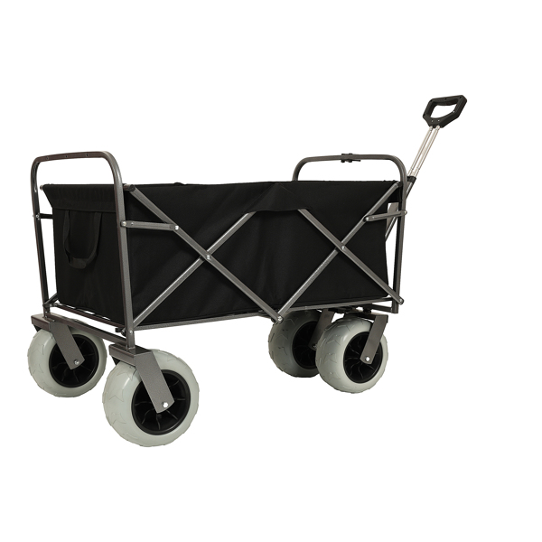 Beach Wagon with Big Wheels for Sand 500lbs capacity - All Terrain Steel Frame Utility Cart with 9" Pneumatic Tires, Collapsible Folding Design ,strap with multiuse bag ,black