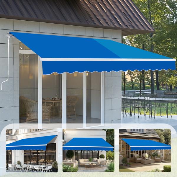 133.9"D x 118.1"W x 59"H retractable awning blue