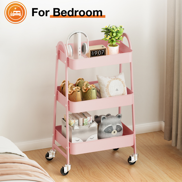 3 Tier Small Rolling Cart, Metal Utility Storage Organizer Kitchen Trolley Bathroom Laundry Room Bar Office Shelves