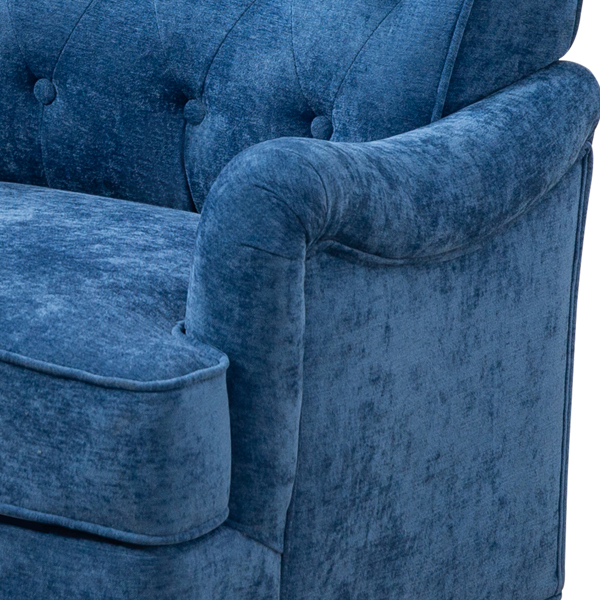 Accent Chair With Comfy Chenille Club Fabric,Comfy Upholstered Living Room Arm Chair,Springs Cushions & Retro Wooden Legs,Fabric Sofa Chair Reading Chair for Bedroom Office,Holds 300lbs(Blue)