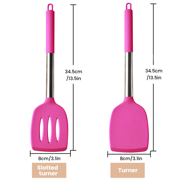 Silicone Solid Turner, Pack of 2 Silicone Spatula Set Turner Spatulas Silicone Heat Resistant Solid Kitchen Utensils Silicone Spatulas for Cooking Fish, Eggs, Pancakes(Pink)