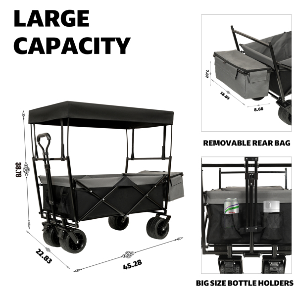 480Lbs Collapsible Wagon with Canopy,Wagon Stroller with 7" All-Terrain Wheels, Lightweight Foldable Wagon, Large Capacity for Camping, Shopping, Sports, and Garden Use,black with mosquito net