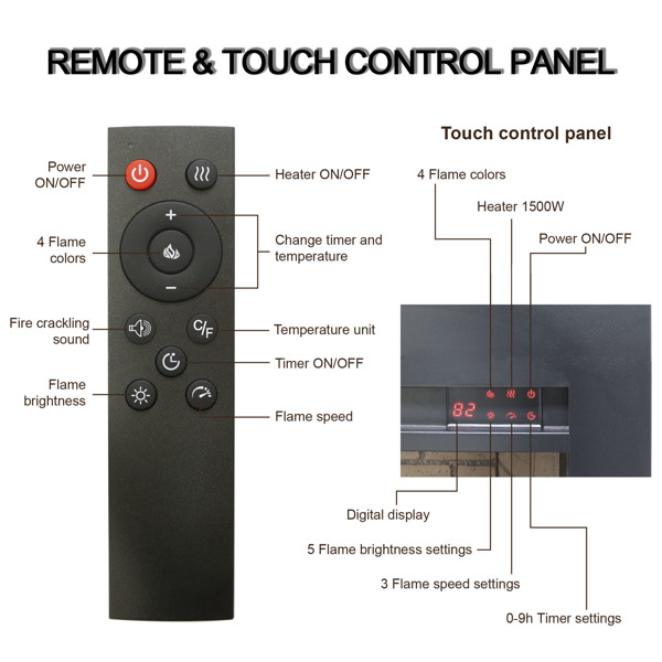 28inch Infrared Electric Fireplace Insert, Touch Panel Home Decor Heater, With Cracking Sound