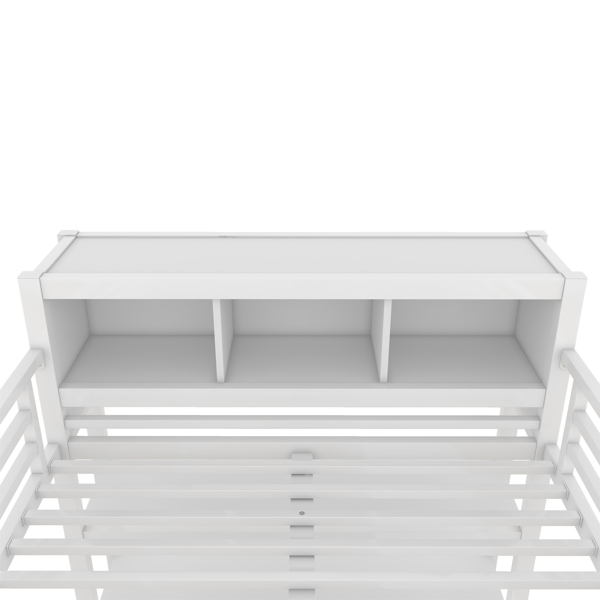 Metal Loft Bed with Wardrobe And L-shaped Desk, Full Size Loft Bed with Storage Cubes and Shelves, Heavy Duty Loft Bed for Kids Teens Adults, White