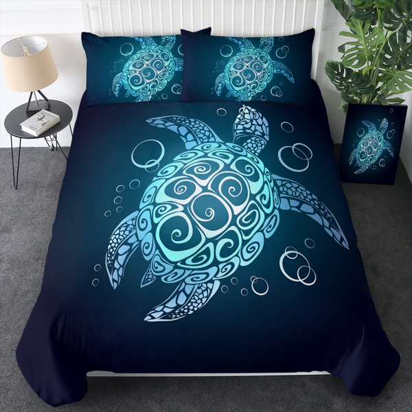 Turtle Queen Bedding Set for Boys Girls 3 Piece Beach Theme Duvet Cover Teal Turquoise Sea Turtle Comforter Cover Boys Girls Tortoise Bed Set (Queen)