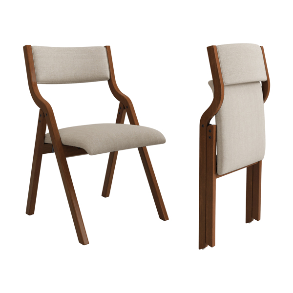 Upholstered folding Dining chair, space saving, easy to carry, Dining Room, No assembly required,2-Pack-Cream Taupe+ Walnut