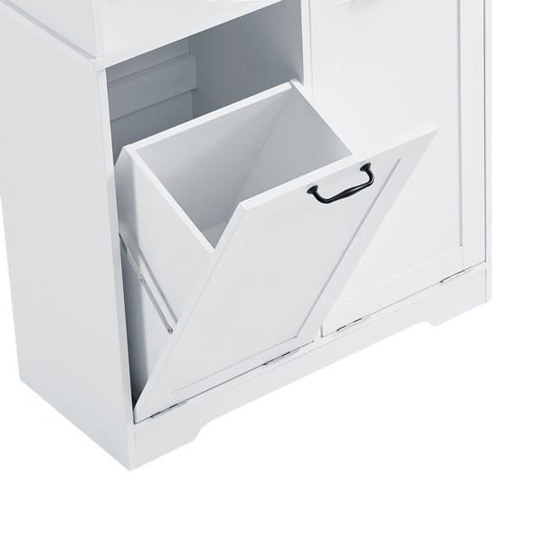 Bathroom Storage Cabinet with Doors and Drawers, Tilt-Out Laundry Hamper, Multiple Storage Space, Freestanding Style, Open Shelve, Adjustable Shelf, White