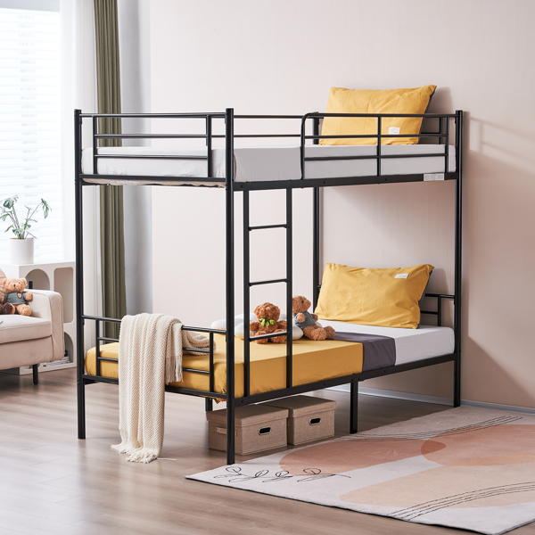 【Same model code: 67430277】Iron Bed Bunk Bed with Ladder for Kids Twin Size Black