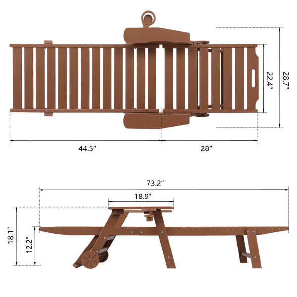 195*75.5*33cm HDPE Backrest Adjustable Lying Bed Teak Color