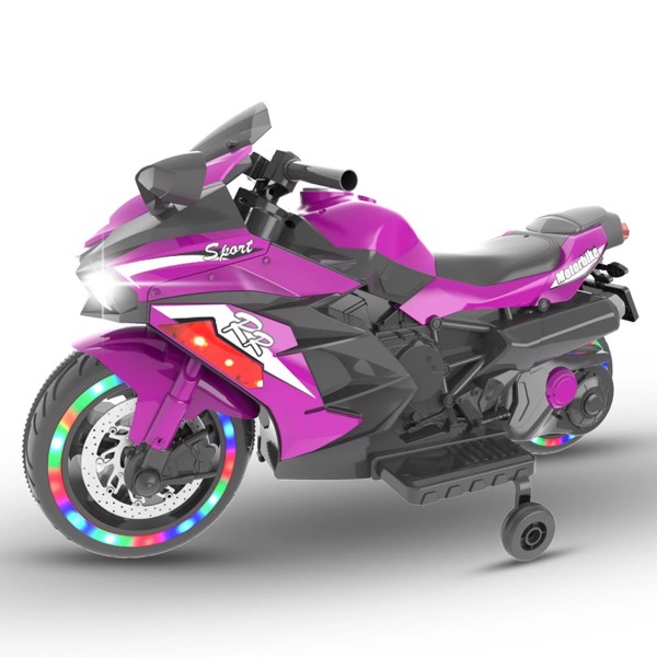 12V Kids Ride On Motorcycle, battery-powered kids' electric motorcycle with LED Nimbus toy, MP3, Bluetooth, purple, two wheels (not shipped on weekends)