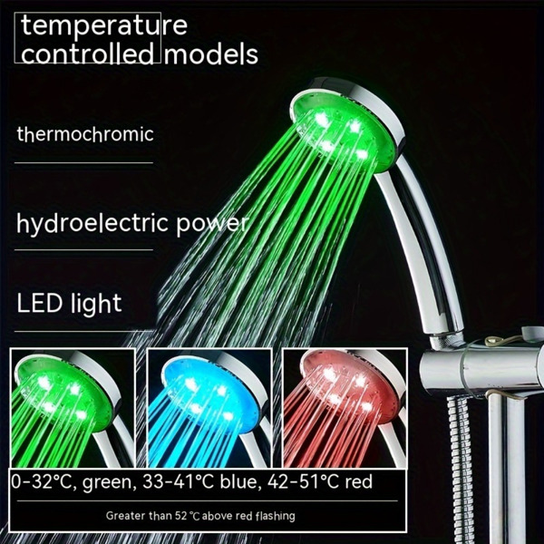 LED Color-Changing Rainfall Shower Head Set with Hose & Base – Water-Saving, Battery-Free Design for Modern Bathrooms