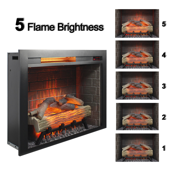 28inch Infrared Electric Fireplace Insert, Touch Panel Home Decor Heater, With Cracking Sound